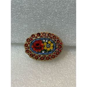 SOLD!!Gold Tone Floral Micromosaic Italy Brooch